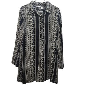 Kaktus Geometric Tribal Pattern Soft 100% Rayon Black Flowy Size XL Boho Chic